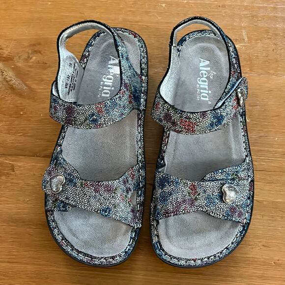 Alegria VIE-132 Women’s Leather Sandals Size 39 9 Floral Metallic Floral Cottage - Picture 4 of 7